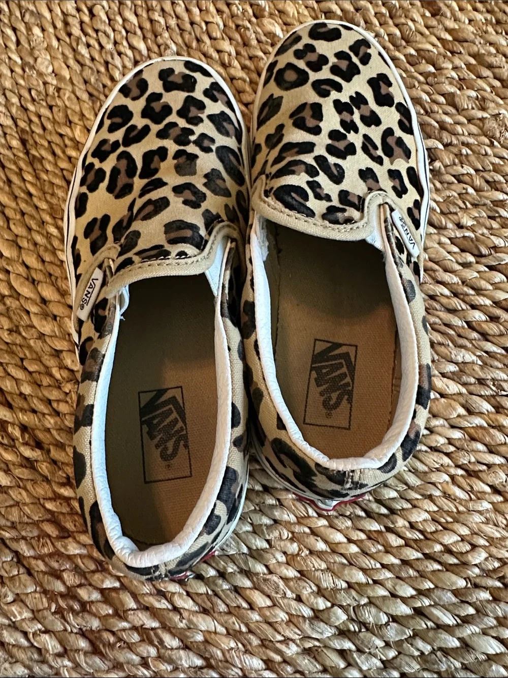 Vans Kids 2.5 Slip-On Sneakers in Leopard Print Tan and Black